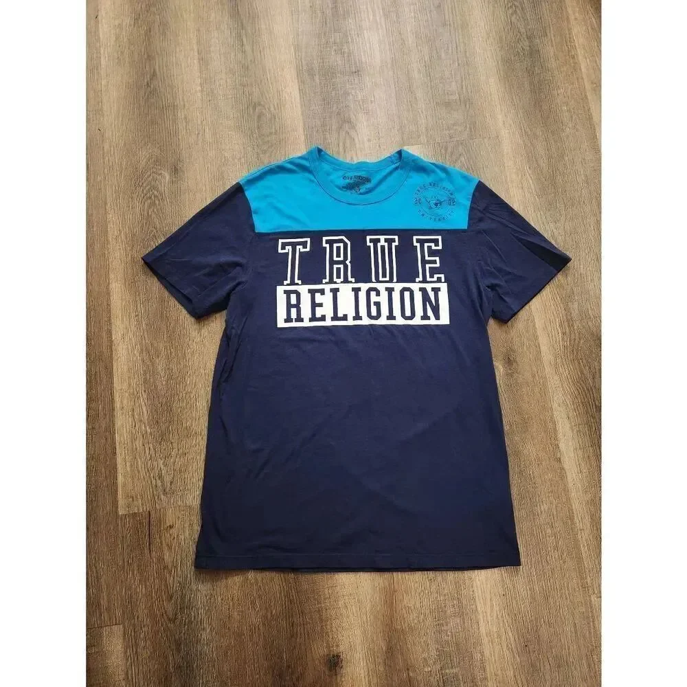True Religion men's Medium colorblock Spellout shirt two-tone T-shirt
